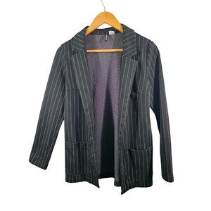H&M Womens Black Pinstripe Open Front Blazer Jacket XS Polyester & Viscose Blend